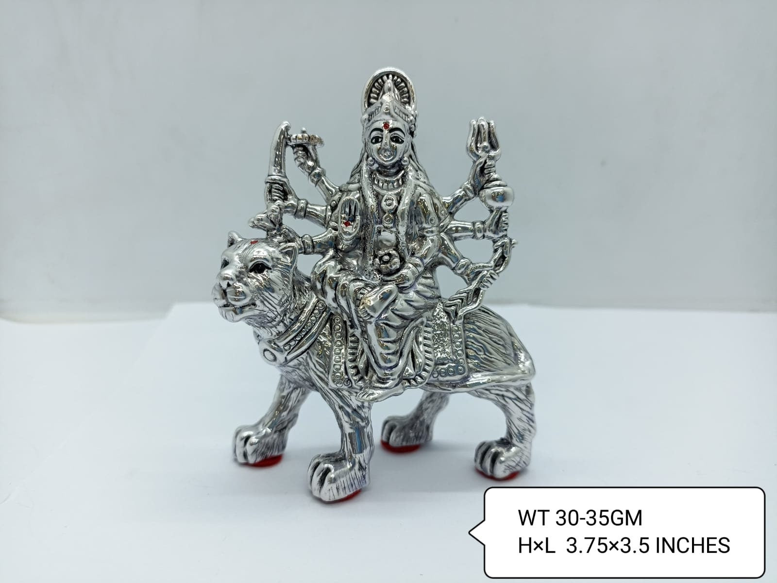 999 Fine Pure Silver Hollow Durga Maa Sitting On Lion Statue