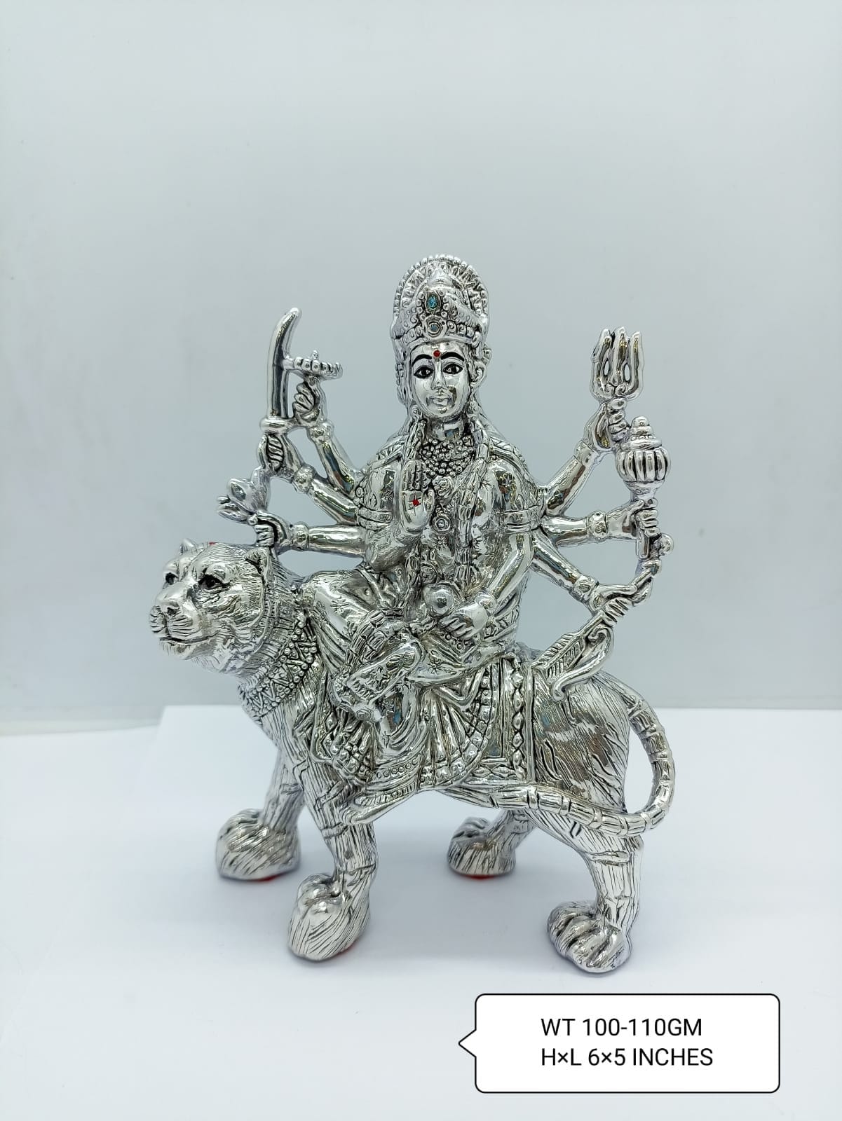 999 Fine Pure Silver Hollow Durga Maa Idol Statue