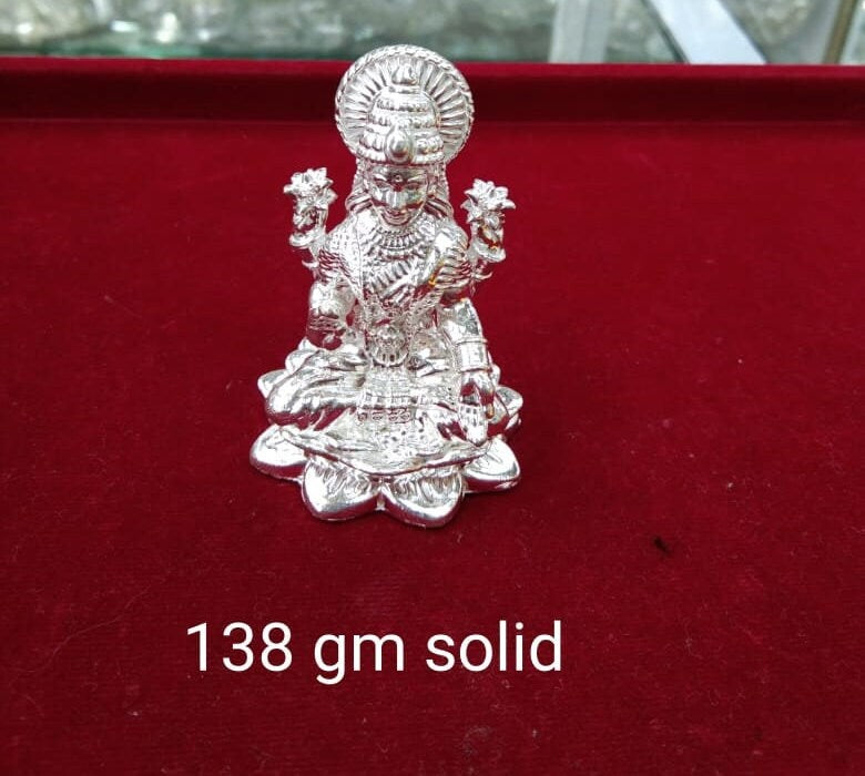 Annapurna Devi Idol on Lotus in Pure 925 Silver / Goddess Anna poorna Idol in Silver Hindu Religion God Idol Sculpture Statue