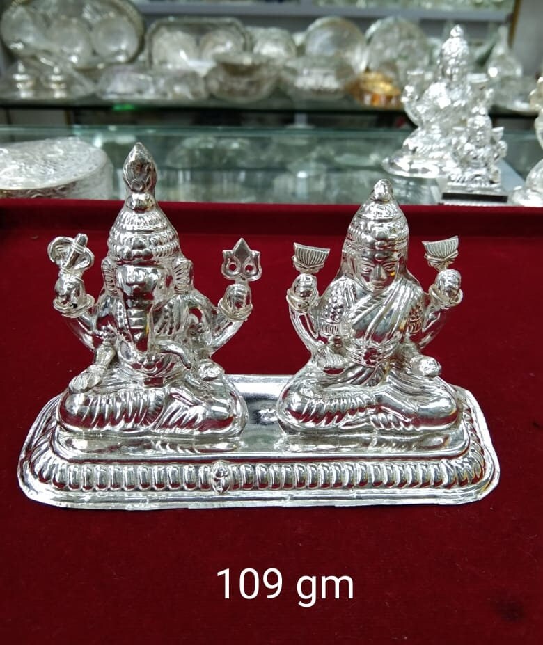 Sterling Silver Hollow from Inside - Laxmi and Ganesh God Idol Design for Worship, Gifting Item Purpose