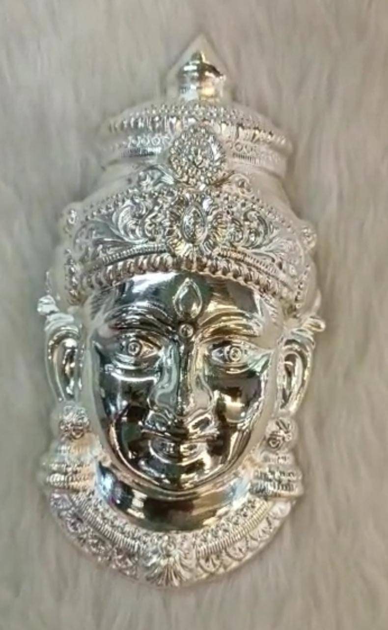 Varalakshmi 85 - 90% Pure Silver Amman face Devi Idol 7.5 Inch Approx for Pooja and Temple, approx 150 gram approx