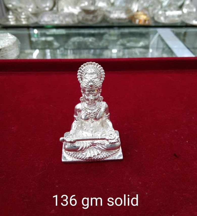 Annapurna Devi Idol in Pure 925 Silver / Goddess Anna poorna Idol in Silver Hindu Religion God Idol Sculpture Statue