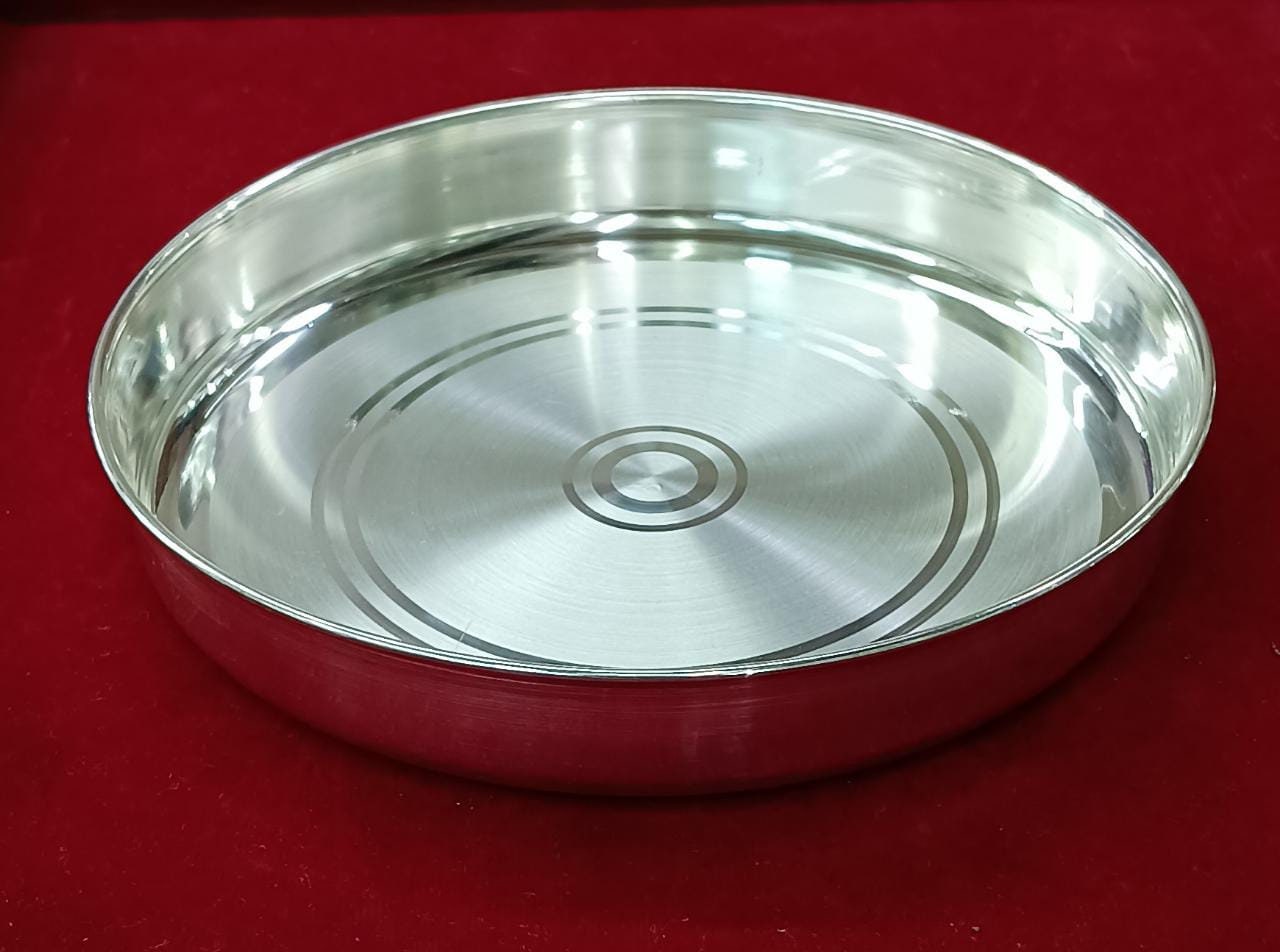 999 Fine Pure Silver Handmade solid Plan Thali, Plate/ Tray for prasad, baby food - 7 Inch approx 150+ gram approx