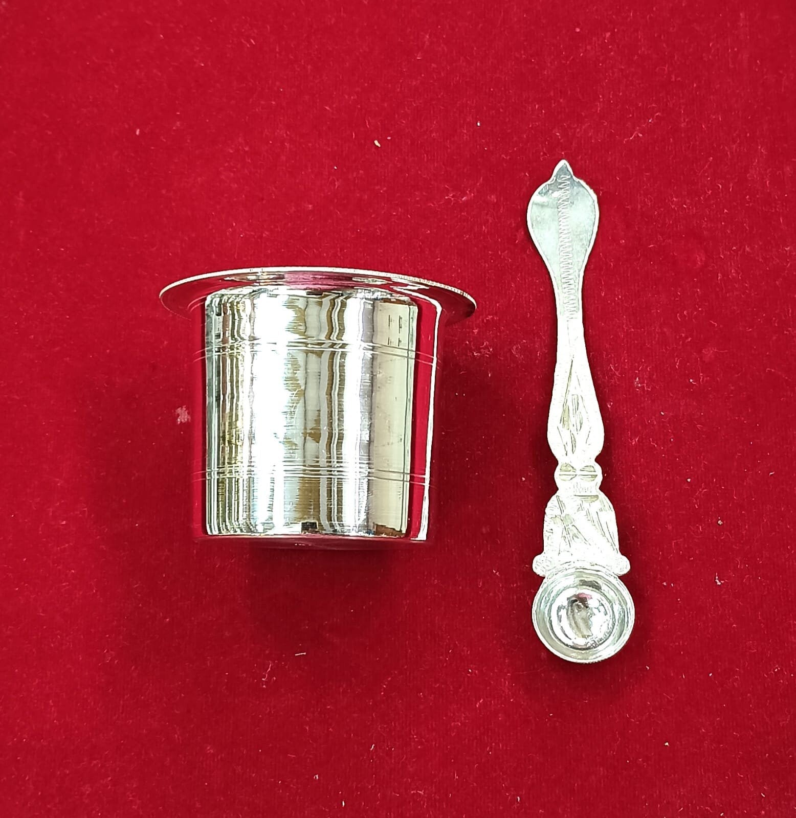 Pure Silver Panchpatra with Aachmani for Pooja Purpose Usage and Daily Home Usage