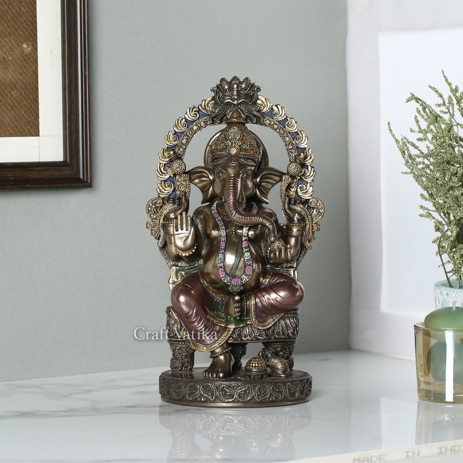 Ganesha Sitting On Throne Resin Statue Kc299