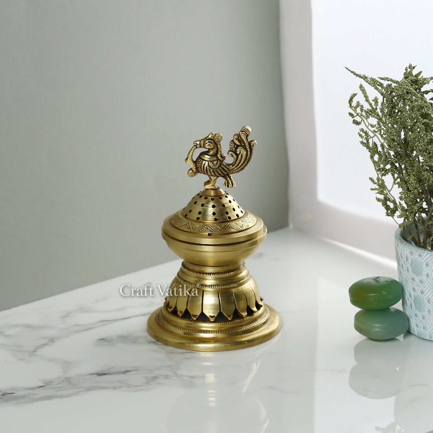 Peacock Shaped Brass Golden Diya For Decoration Dfbs426