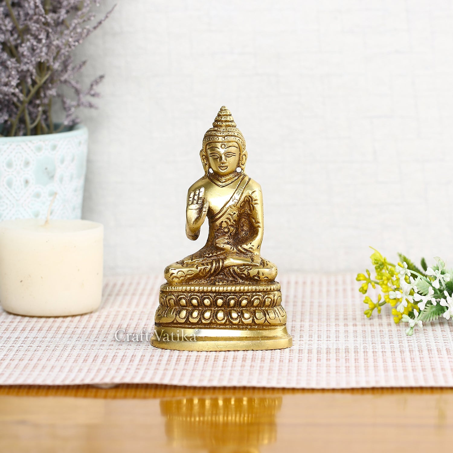 Brass Blessing Buddha Statue With Sacred Kalash Golden Finish Showpiece Bbs260