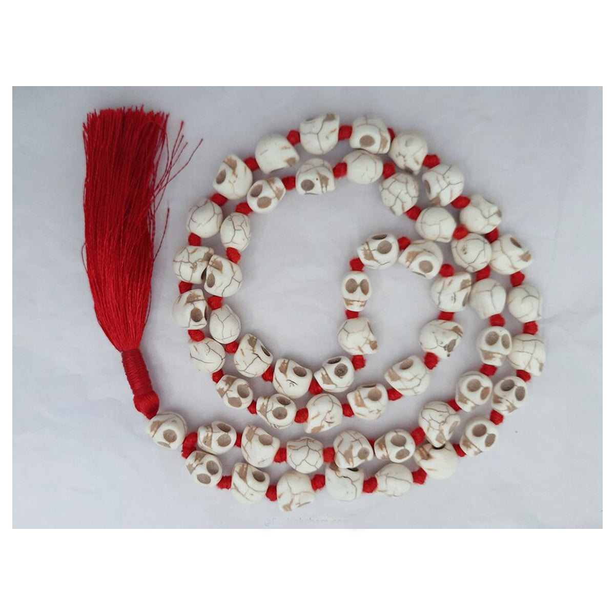 Skull Necklace mala Skull Rosary Bone Mala for Goddess Kali in 54 beads in Red Thread 10mm