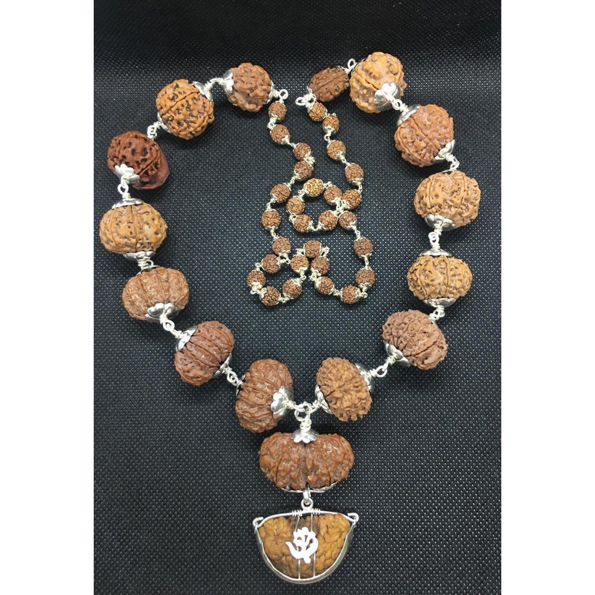 1-14 Mukhi, Ganesh, Gaurishankar Nepali Rudraksha Siddha Mala in Pure Silver, Nepal Origin Collector Size Heavy Quality Beads Lab Certified