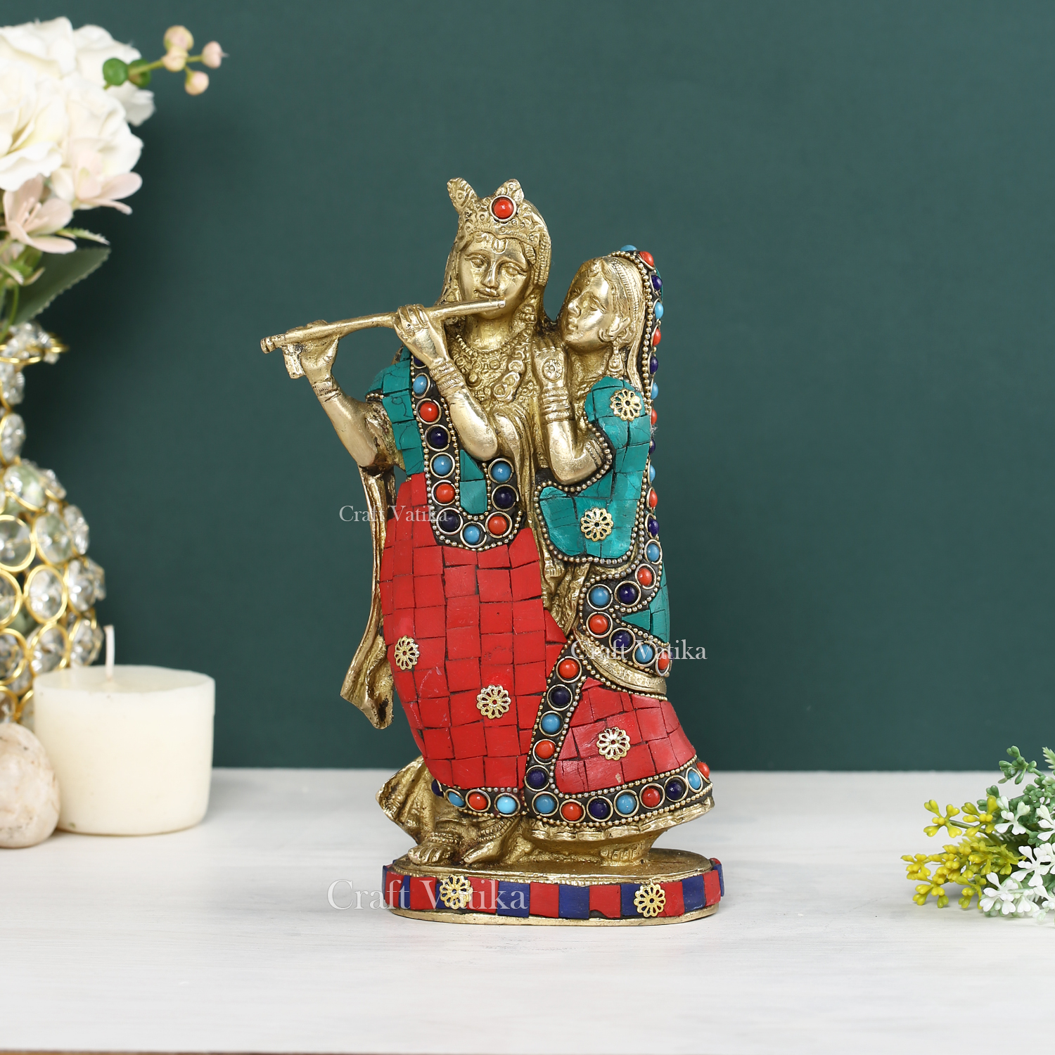 Brass Radha Krishna Handmade Idol For Puja Rkts112