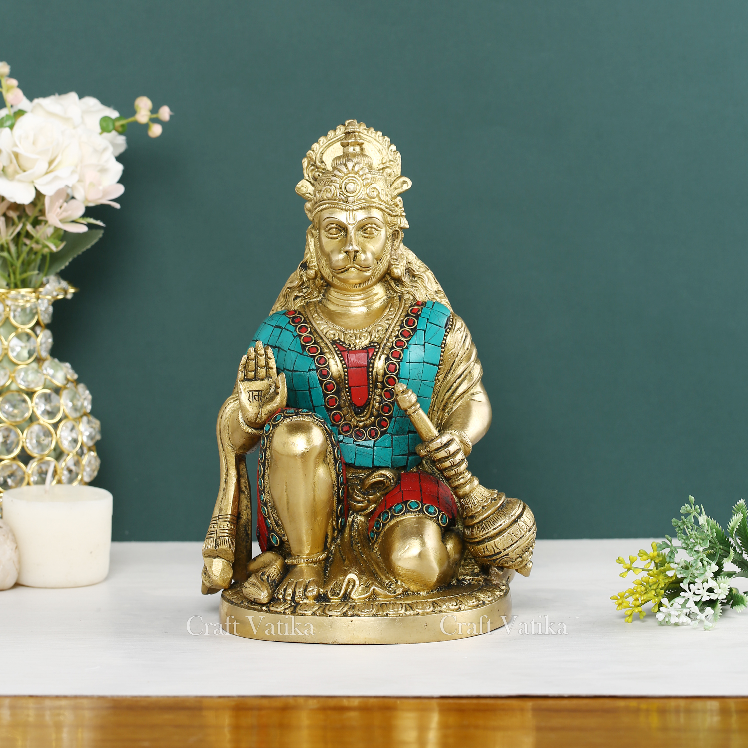 Blessing Sitting God Hanuman Brass Idol Hts117